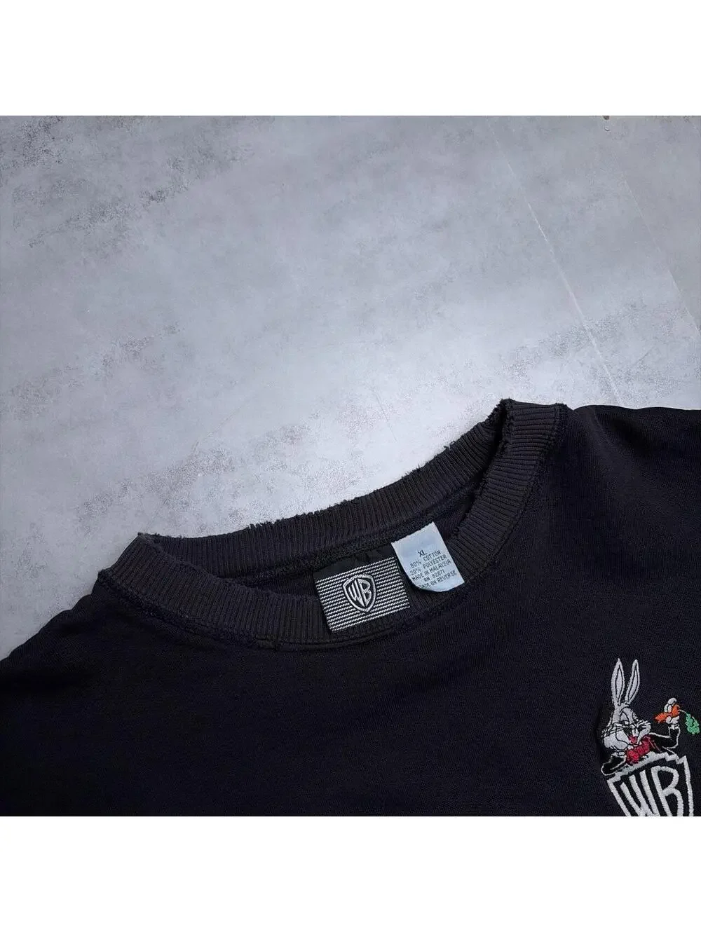 Vintage 90’s Black Looney Tunes Grunge Faded Distressed Crewneck Sweater